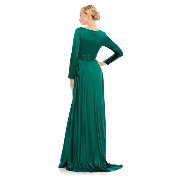 Mac Duggal LONG SLEEVE RUCHED WAIST A-LINE GOWN New - Picture 3 of 10